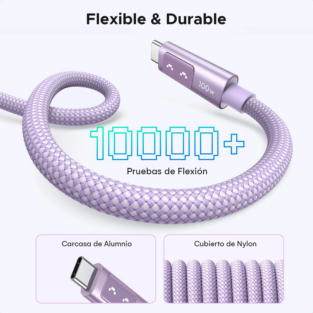Cable Tipo C Ugreen 100W PD Usb C Chip E-marker Premium 1M Rosa